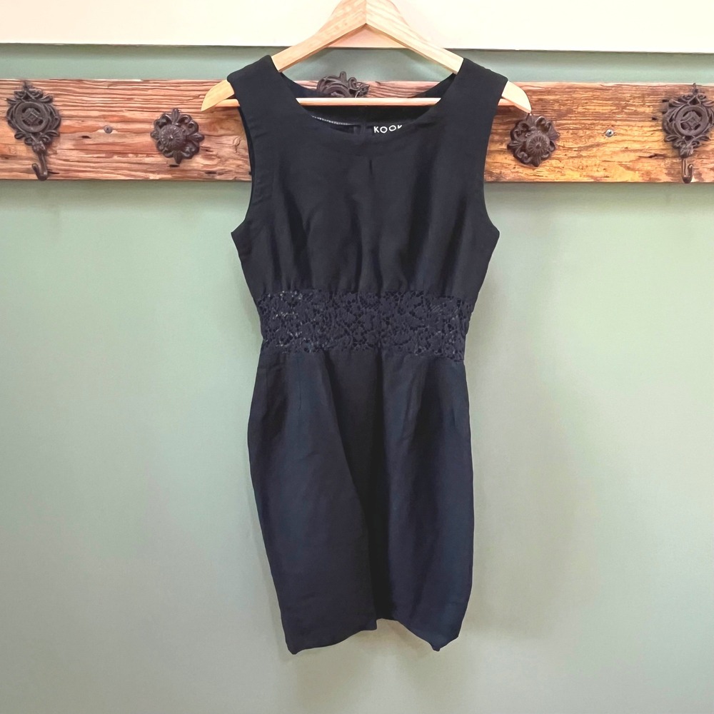 Kookai Black Lace Waist Inset Sleeveless Linen Blend Mini Dress Size 38